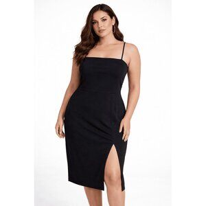 Express Black Midi Slip Dress Size Large 12-14 Side Slit Zip Minimalist Chic